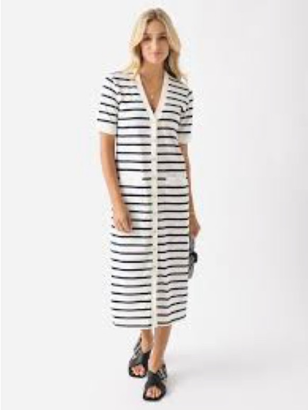 FRAME Namu Striped Maxi Cardigan Dress Organic Cotton Gold Buttons M